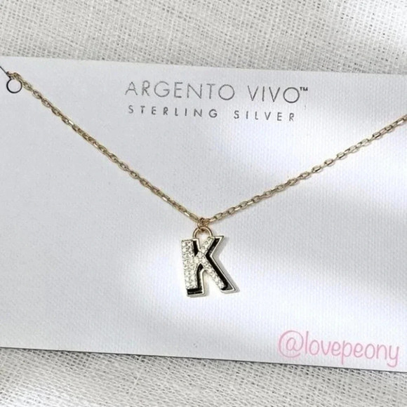 ARGENTO VIVO CZ ENAMEL BLOCK INITIAL K NECKLACE - Picture 1 of 4